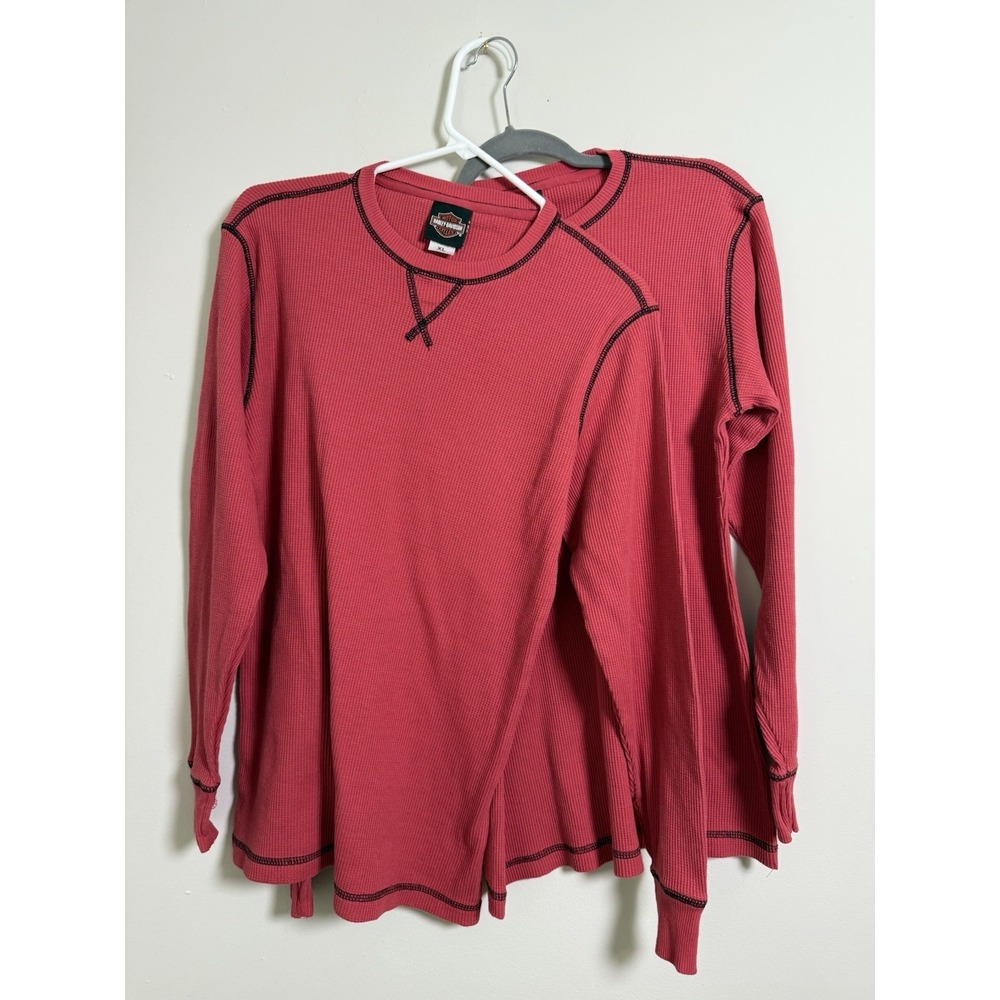 Two Harley‎ Davidson Waffle Knit Shirts Mens Sz XL Solid Red Biking Layering